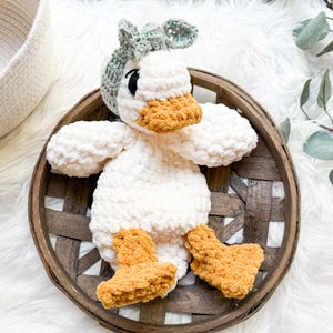 Duck Baby Lovey Snuggler, Baby Soft Toy, Girl Baby Gift, Crochet Duck Toy, Security Blanket, Crochet Della Duck Toy, Baby Shower Gift White/Gold