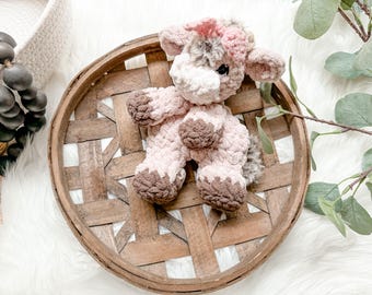Mini Highland Cow Snuggler Lovey, Crochet Cow Stuffed Animal, Security Blanket, Farm Animal Lovey, Highland Cow Nursery Decor