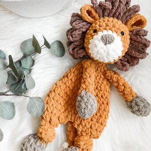 Lion Lovey Snuggler for Baby, Lion Nursery Toy, Safari Nursery Decor, Lovey Security Blanket, Crochet Lion Blanket