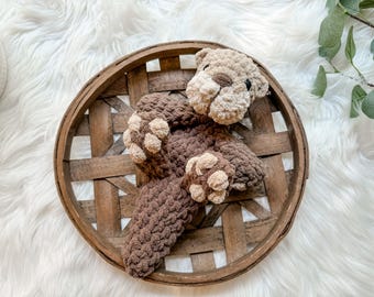 Handmade Crochet Otter Stuffed Animal, Brown Otter Lovey, Woodland Nursery, New Baby Gift, Soft Plush Toys, Toddler Birthday
