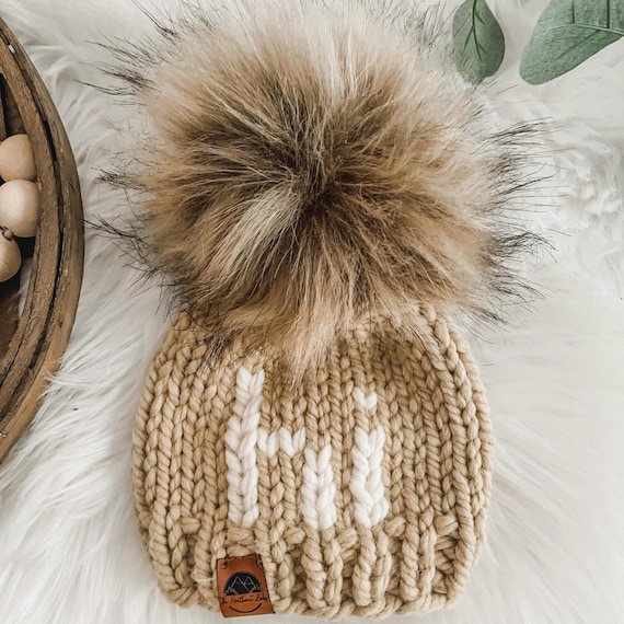 Knit Baby 'Hi' Hat, Chunky Beanie, Newborn Photo Prop