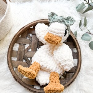 Duck Baby Lovey Snuggler, Baby Soft Toy, Girl Baby Gift, Crochet Duck Toy, Security Blanket, Crochet Della Duck Toy, Baby Shower Gift image 2