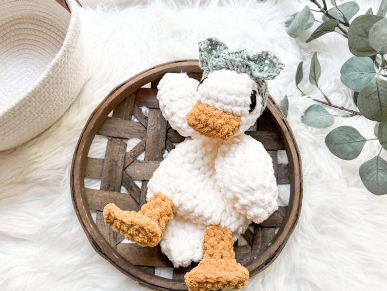 Duck Baby Lovey Snuggler, Baby Soft Toy, Girl Baby Gift, Crochet Duck Toy, Security Blanket, Crochet Della Duck Toy, Baby Shower Gift image 2