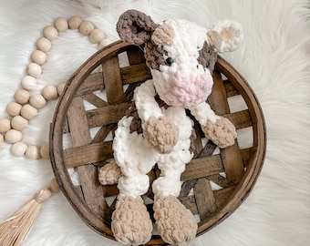 Cow Lovey Snuggler, Cow Farm Animal Nursery Decor, Baby Lovey Blanket, Baby Snuggle Animal, Western Baby Shower Gift, Security Blanket