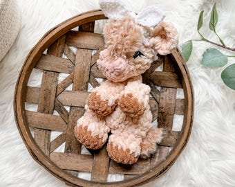 Pink Highland Cow Stuffed Animal, Pink Highland Cow Gifts, Farm Animal, Highland Cow Nursery Decor for Girl, Heirloom Baby Gift