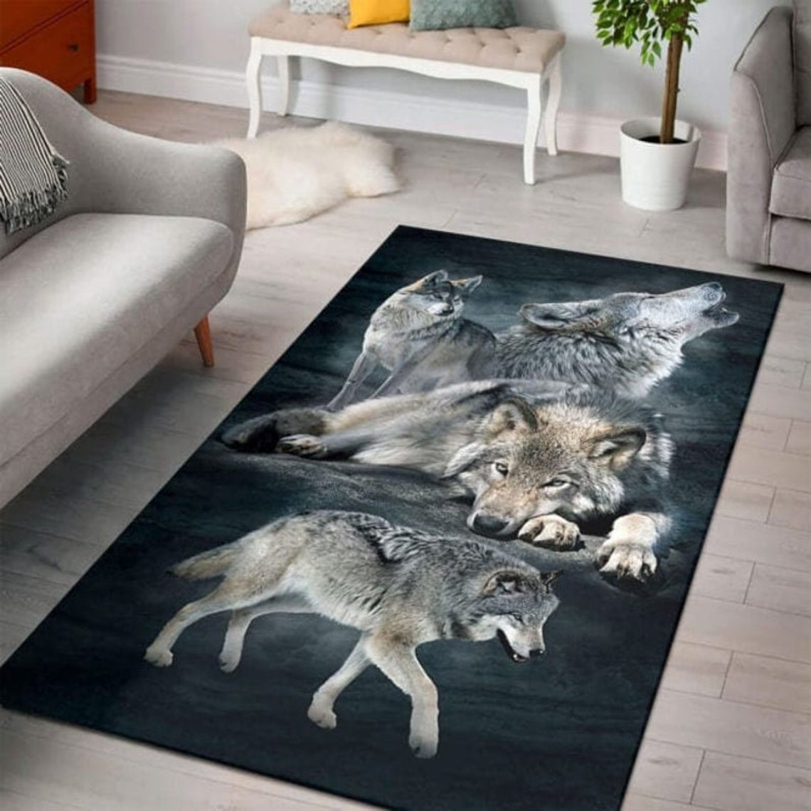 Love Wolf Rectangle Area Rug Decorative Floor Rug Carpet Etsy