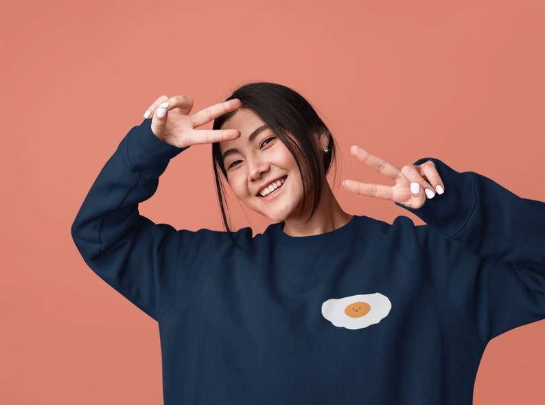 Fried Egg sweatshirt funny egg sweater Women Sweater Breakfast sweater Pocket Pocket Print Funny food shirt Eggs Cute Egg image 1