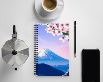 Mount Fuji Spiral Notebook | Soft-touch cover journal | Light Cherry Blossoms journal | Sakura notebook