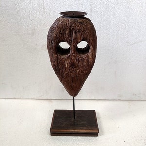 Portavelas tallado a mano de madera vieja rara Portavelas único con soporte de madera Decoración para el hogar