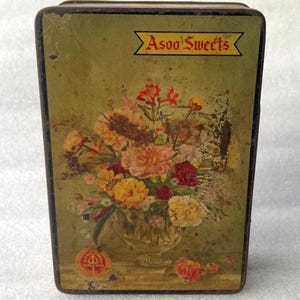 Vintage Asoo Sweets Tin Litho Box Circa 1970&#39;S Advertising Tin Box Collectible