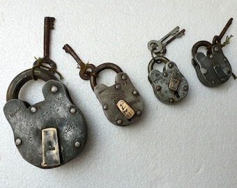 Antique Old Iron Lot Of 4 Lock With Key Good Working Condition Lock
