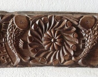 Antique Old Wood Hand Carved Peacock Fish Flower Vintage Wall Hanging Door Panel Lintel Beam Door Top Entrance Temple Decor Rare
