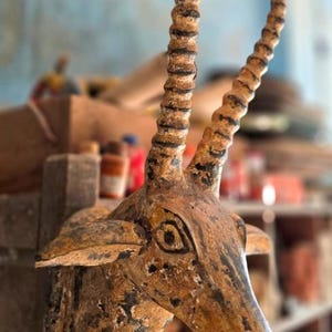 Antique Wooden Deer Wall Hanging Sculpture Original Rare Hand Carved Statue Home Decor