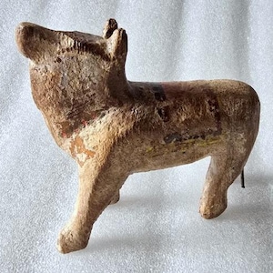 Antique Wooden Nandi Statue Hand Crafted Figure Old Cow Miniature Home Decor