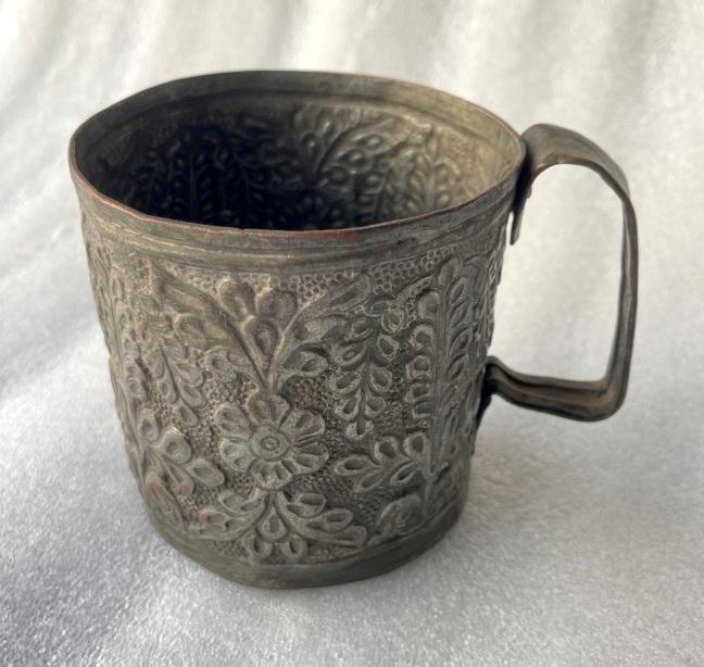 Vintage Original Copper Islamic Liquor Pot Pitcher Jug Floral Embossed Carving