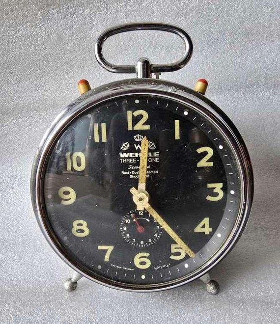 Vintage WEHRLE Three in One Alarm Clock Original Black Clock Made
