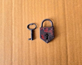 Antique Iron Small Padlock Old Original Rusting Miniature Lock Hand Crafted Key Rare Collection