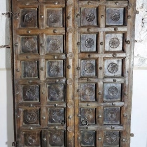 Vintage Old Shekhawat Antique Inspired Indian Doors, Carved Wooden Indian Doors, Decorative Vintage Style Doors, Dark Brown Entryway Door