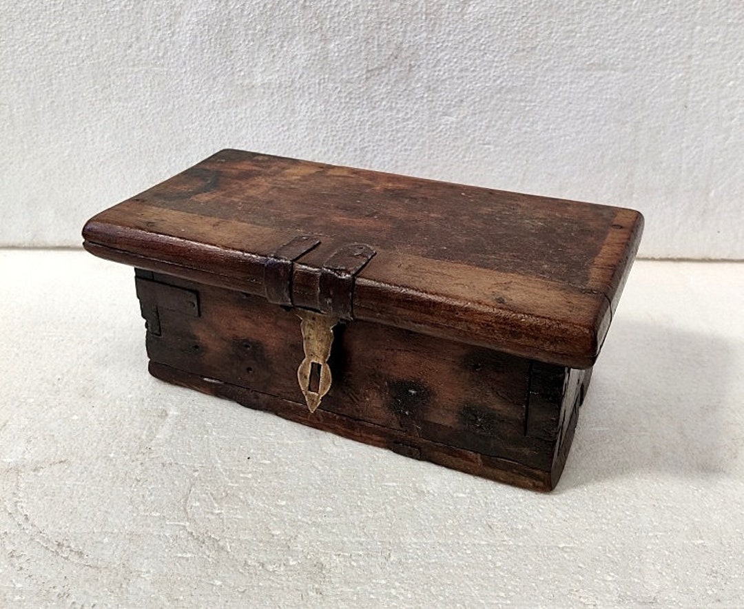 Antique Wooden Lock Box Vintage Wood Storage Box Wooden Safe Cash Box