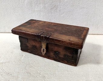 Antique Wooden Lock Box Vintage Wood Storage Box Wooden Safe Cash Box Strong Box Document Box Small Wood Chest Tool Box