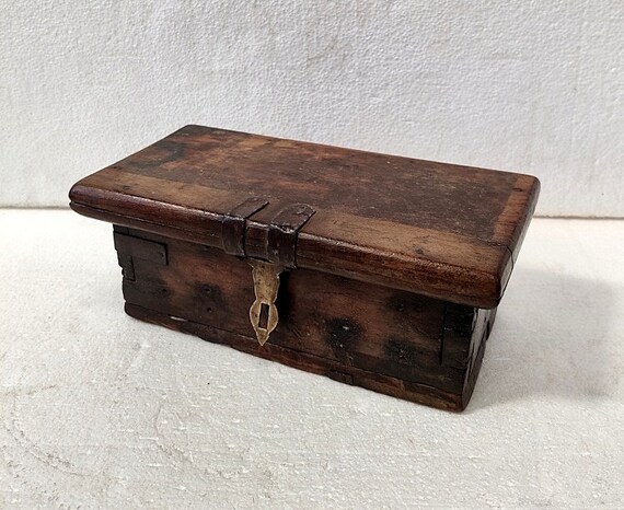 Antique Wooden Lock Box Vintage Wood Storage Box Wooden Safe