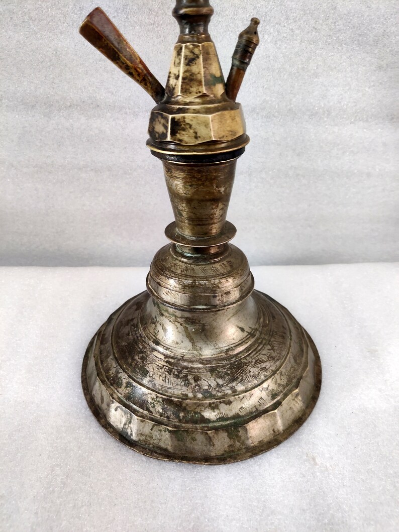 Antique Rare Islamic Mughal Hookah Brass Hand Carved Chillum Hookah