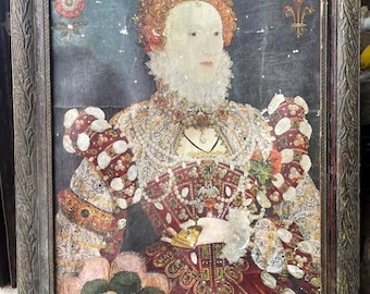Vintage Old Queen Elizabeth I By Nicholas Hilliard 1547-1619 Walker Art Gallery LiverPool England Printed By Bolton Fine Art Litho Works