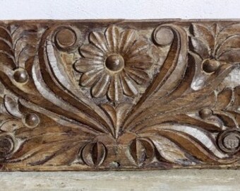 Antique Old Wooden Hand Carved Beautiful Peacock Floral Wall Door Panel Home Decor