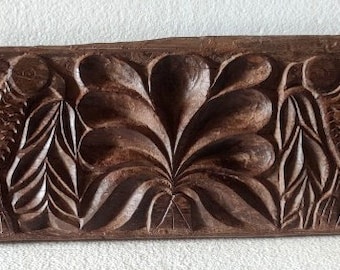 Vintage Old Wooden Hand Carved Beautiful Peacock Floral Wall Door Panel Home Decor 38 x 8"