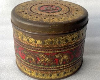 1950s Vintage Embossed Elephant Graphics Lipton Tea Advertising Round Tin Box