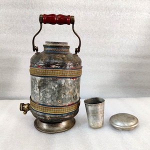Antique Old Indian Hand Crafted Water Dispenser With Glass Beverage Dispenser