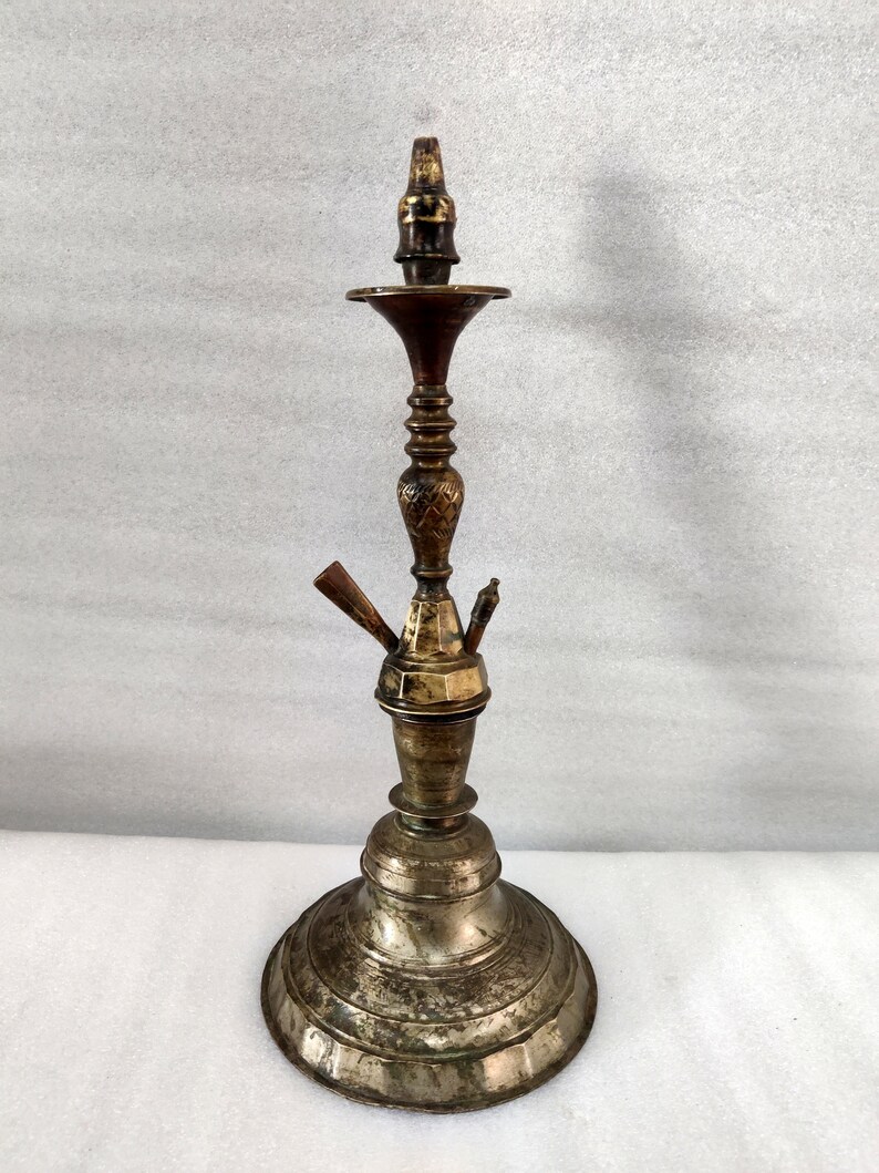 Antique Rare Islamic Mughal Hookah Brass Hand Carved Chillum Hookah