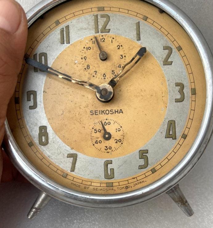 Vintage SEIKOSHA Round Silver Alarm Clock Original Clock Made in