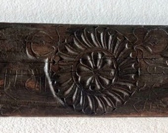 Old Antique Wooden Peacock Fish Flower Carved Wall Hanging Door Panel 46 x 7''
