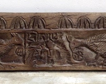 Antique Old Wood Hand Carved Peacock Fish Ganesha Vintage Wall Hanging Door Panel Lintel Beam Door Top Entrance Temple Decor Rare