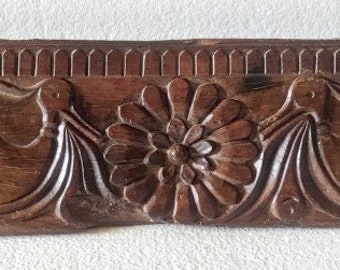 Old Vintage Wooden Hand Carved Peacock Floral Wall Door Panel Home Decor Panel
