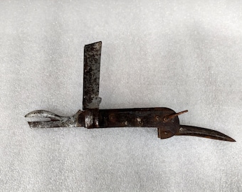 Vintage Old Rare Hand Crafted Iron Folding Multiple Blade Knife Coleccionable