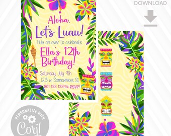 Luau Party Invitation - Digital Download - Instant Download - Edit With Corjl