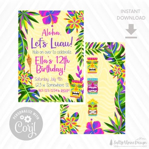 Luau Party Invitation - Digital Download - Instant Download - Edit With Corjl