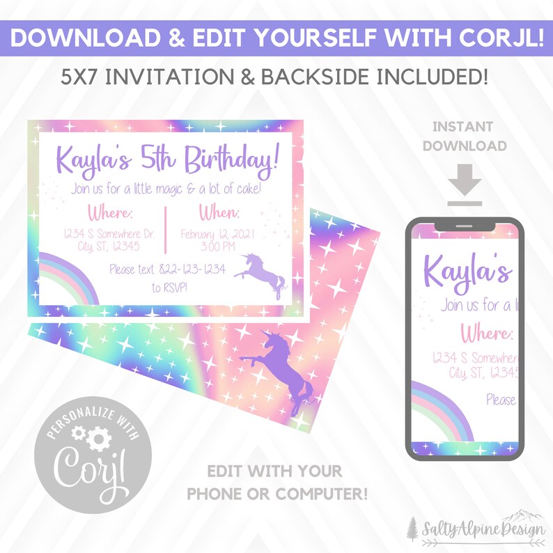 Pastel Rainbow Unicorn Birthday Invitation Digital Download - Etsy