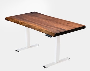 Arbor Furniture - Height Adjustable Desk Solid Wood, Standing Desk, Electric Desk, Wank Edge, Home Office, Walnut
