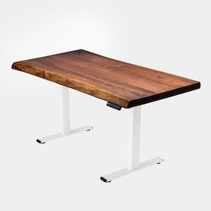 Arbor Furniture - Height Adjustable Desk Solid Wood, Standing Desk, Electric Desk, Wank Edge, Home Office, Walnut