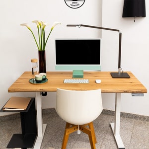 Arbor Furniture - Height Adjustable Desk Solid Wood, Standing Desk, Electric Desk, Wank Edge, Home Office, Oak