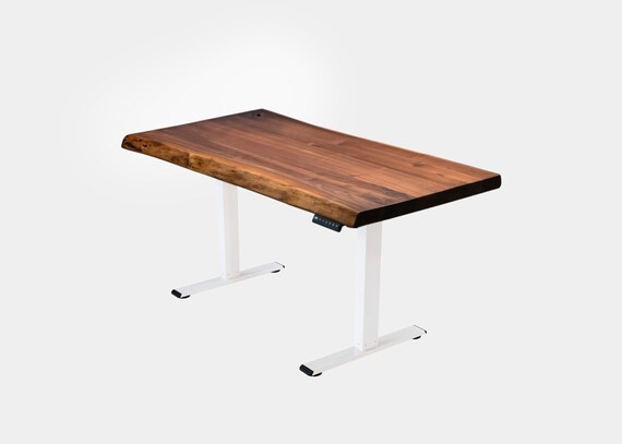 Arbor Furniture - Höhenverstellbarer Schreibtisch Massivholz, Stehschreibtisch, Elektrischer Schreibtisch , Baumkante, Home Office, Walnuss