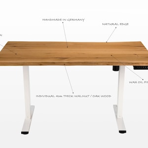Arbor Furniture - Höhenverstellbarer Schreibtisch Massivholz, Stehschreibtisch, Elektrischer Schreibtisch , Baumkante, Home Office, Eiche