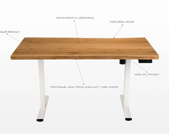 Arbor Furniture - Height Adjustable Desk Solid Wood, Standing Desk, Electric Desk, Wank Edge, Home Office, Oak