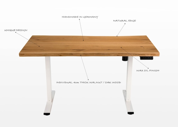 Arbor Furniture - Höhenverstellbarer Schreibtisch Massivholz, Stehschreibtisch, Elektrischer Schreibtisch , Baumkante, Home Office, Eiche