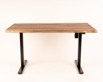 Handmade height-adjustable desk 160 cm, solid wood, walnut, bar table, electrically height-adjustable, tree edge, home office