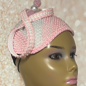 Pink and White Beaded hat for Church, Wedding, Mother of the Bride, Head Covering, Tea Parties and other special occasions