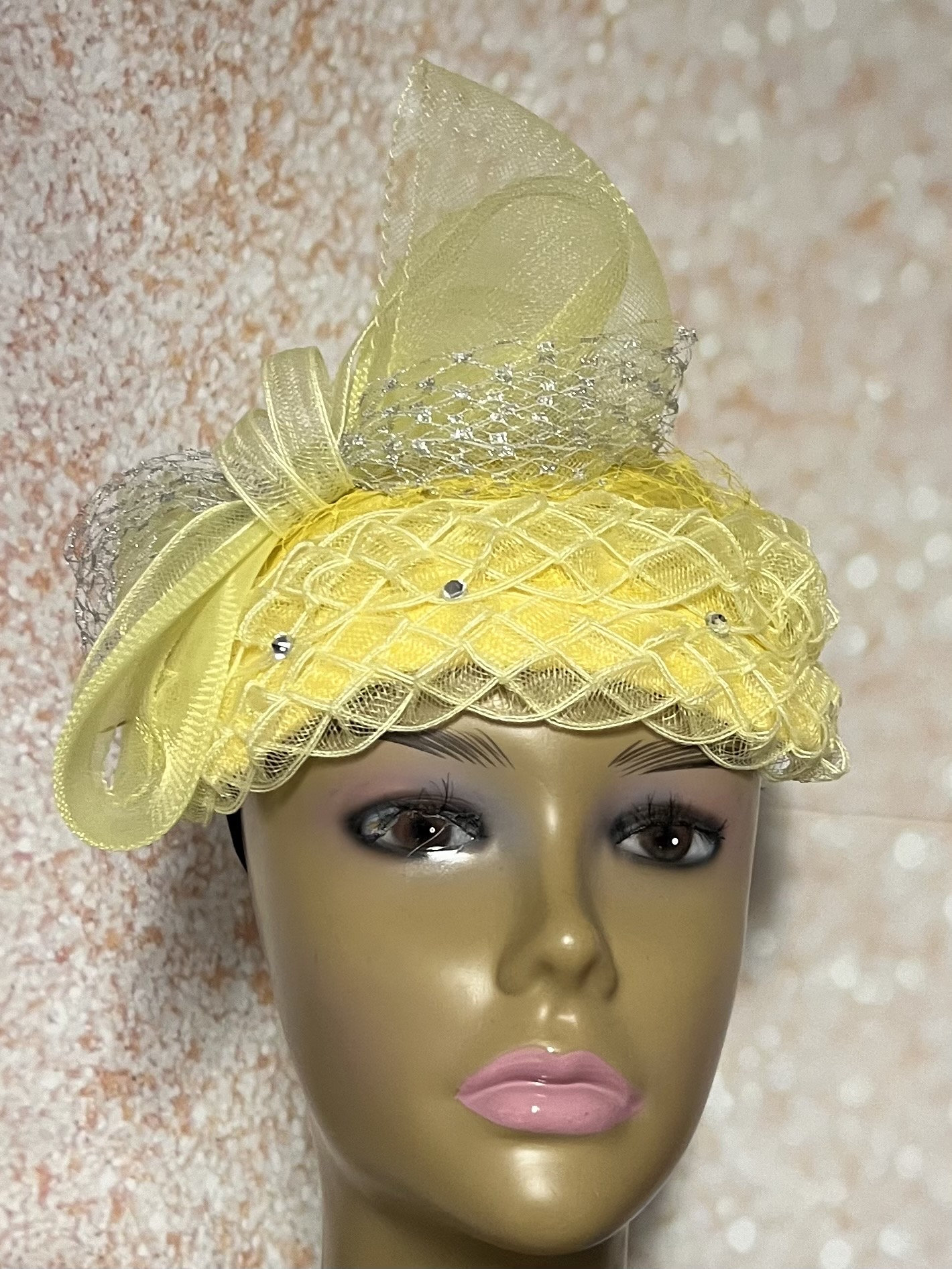 Yellow Braid Fascinator Half Hat, Church Head Covering, Headwear, Tea Parties, Weddings and other Special Occasions